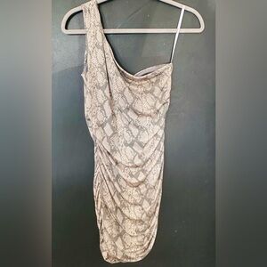 B-Too Snakeskin Print One-Shoulder Ruched Bodycon Dress – Size M